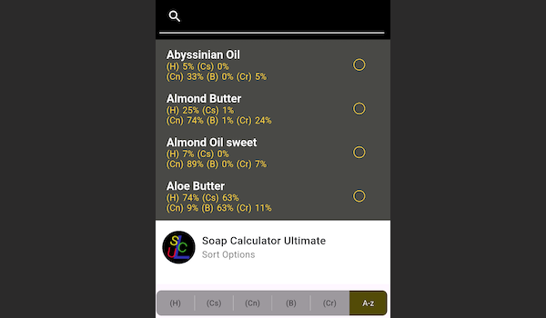 Soap Calculator Ultimate screenshot Oil Selection